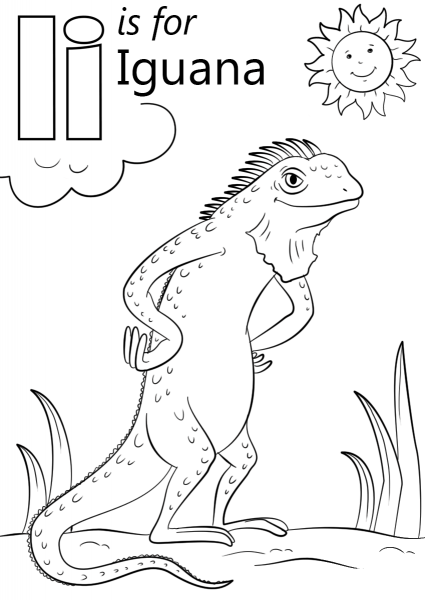 Letter I is for Iguana coloring page image