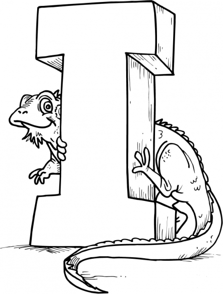 Letter I is for Iguana coloring page image