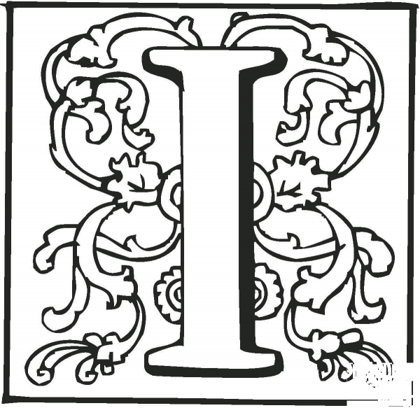Letter I with Ornament coloring page image