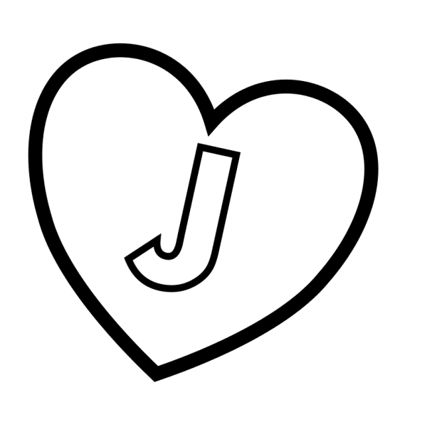 Letter J in Heart coloring page image