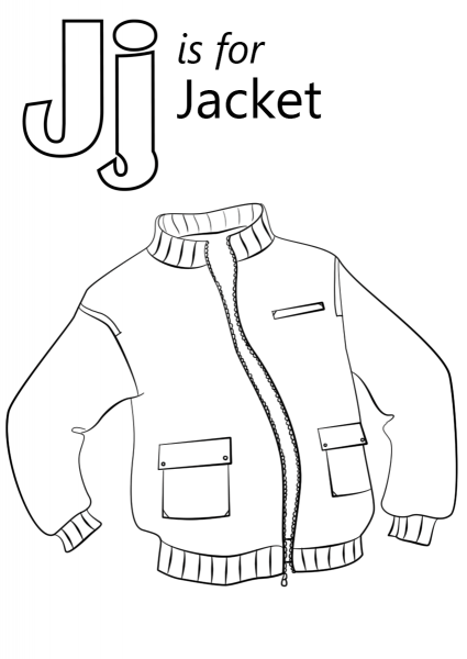 Letter J is for Jacket coloring page image