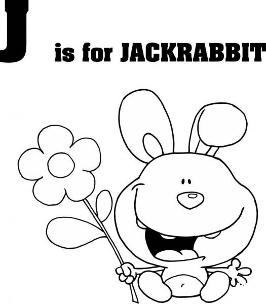 Letter J is for Jackrabbit coloring page image