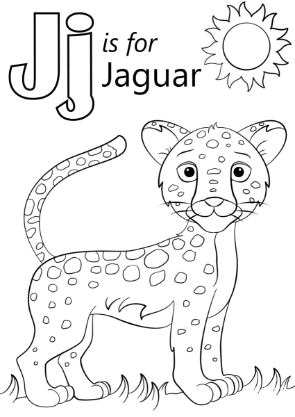 Letter J is for Jaguar coloring page image