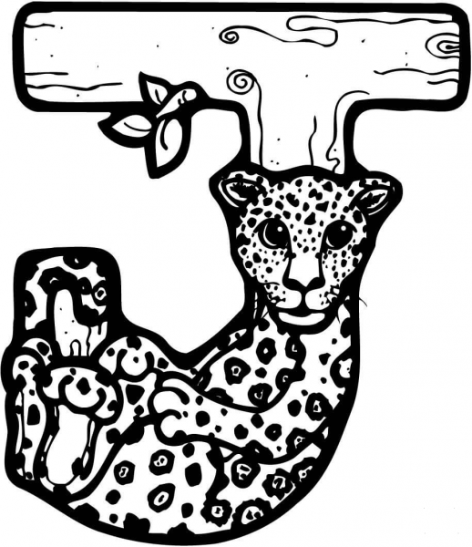 Letter J is for Jaguar coloring page image