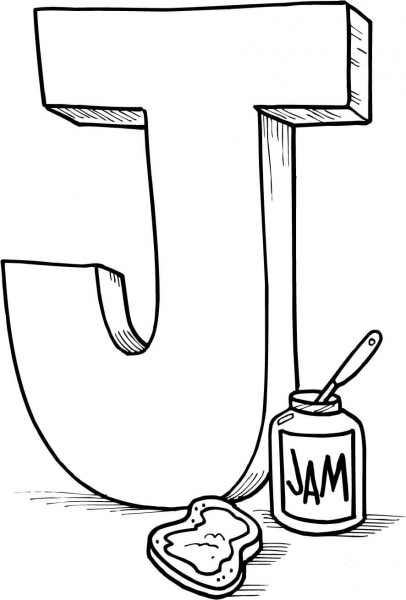 Letter J is for Jam coloring page image
