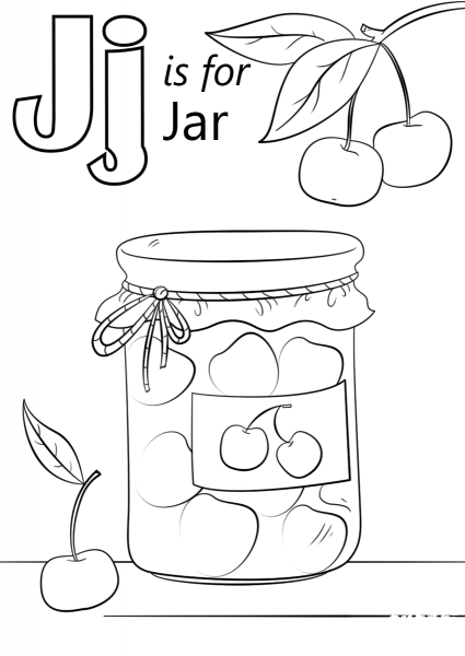 Letter J is for Jar coloring page image