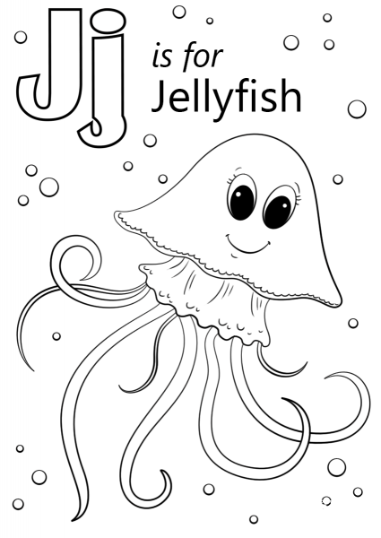 Letter J is for Jellyfish coloring page image
