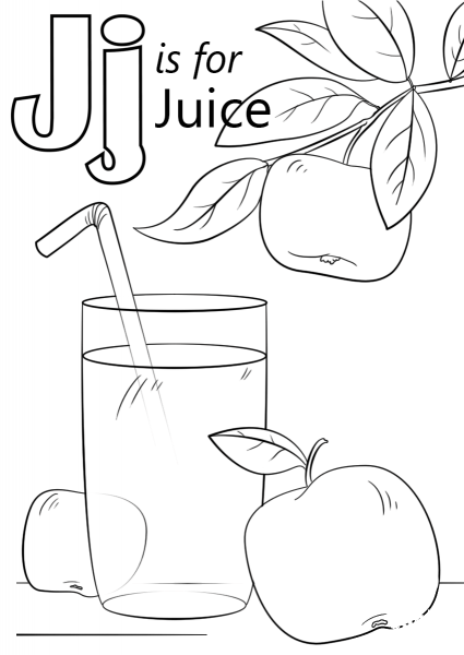 Letter J is for Juice coloring page image