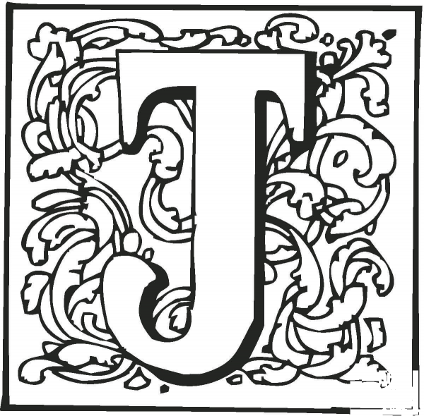 Letter J with Ornament coloring page image