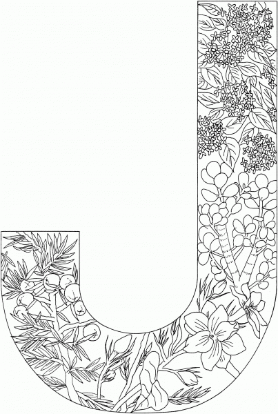 Letter J with Plants coloring page image