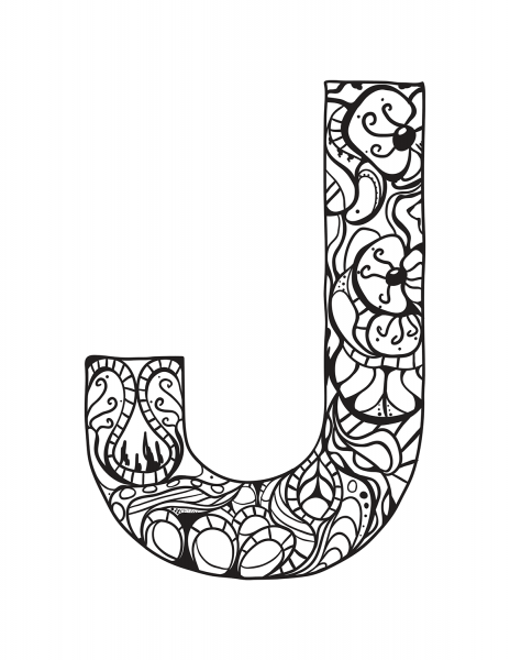 Letter J Zentangle coloring page image