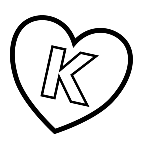 Letter K in Heart coloring page image