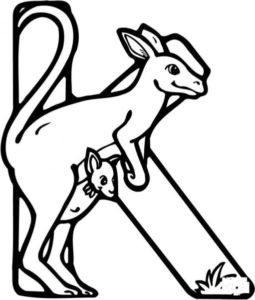 Letter K is for Kangaroo coloring page image