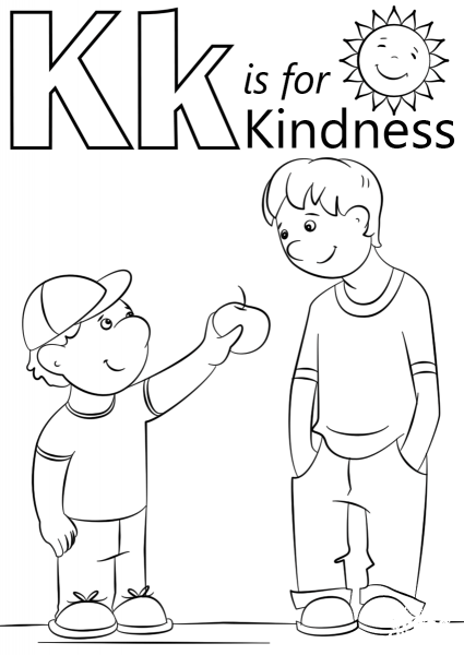 Letter K is for Kindness coloring page image