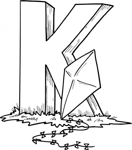 Letter K is for Kite coloring page image