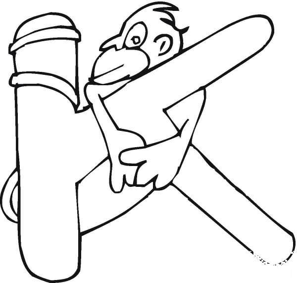 Letter K with Monkey coloring page image