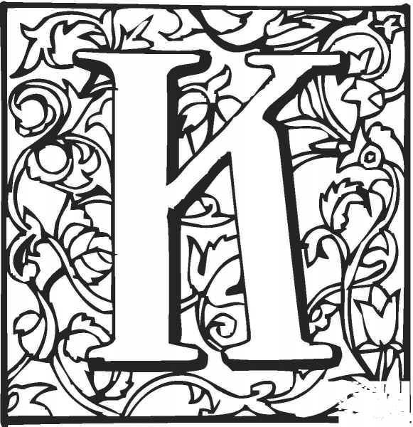 Letter K with Ornament coloring page image