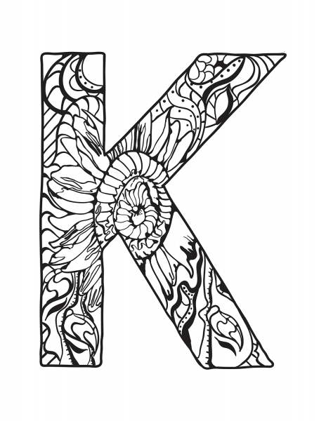 Letter K Zentangle coloring page image