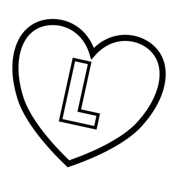 Letter L in Heart coloring page image
