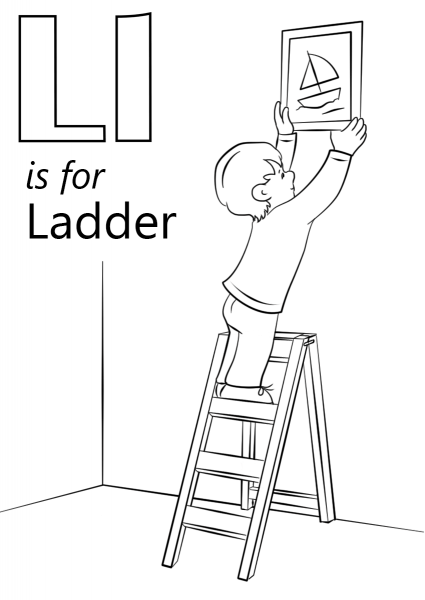 Letter L is for Ladder coloring page image