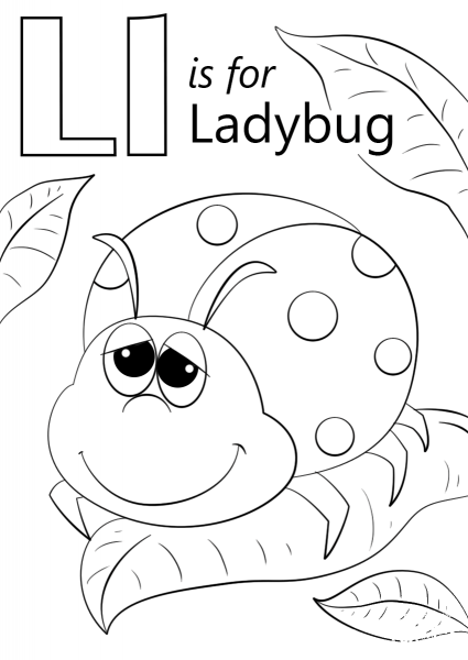 Letter L is for Ladybug coloring page image