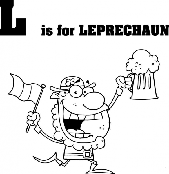 Letter L is for Leprechaun coloring page image
