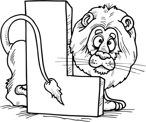 Letter L is for Lion coloring page image