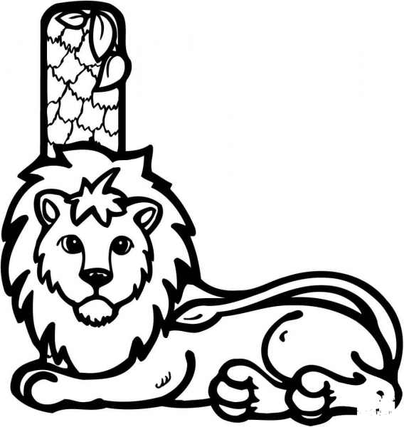 Letter L is for Lion coloring page image