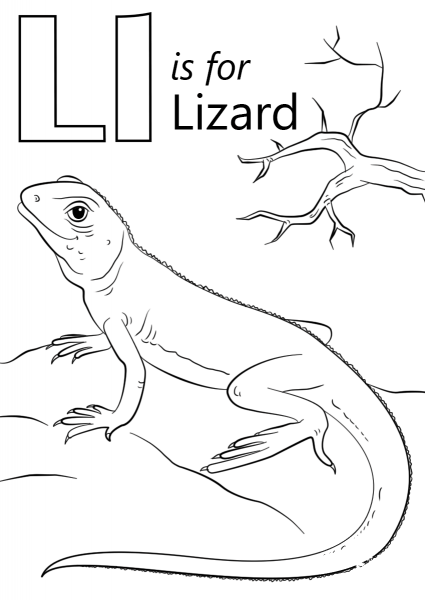 Letter L is for Lizard coloring page image