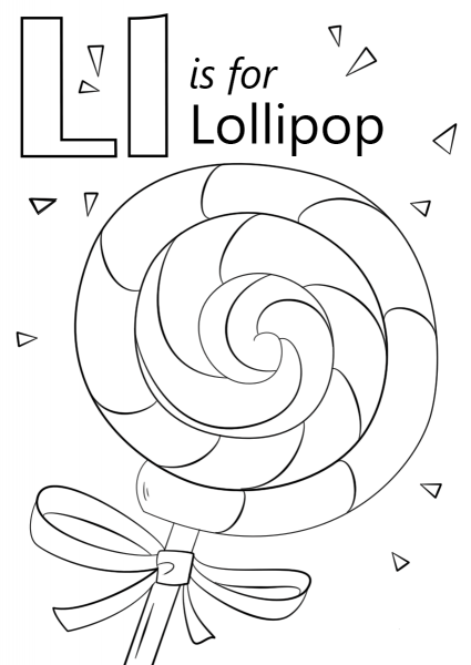 Letter L is for Lollipop coloring page image