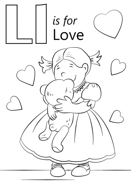 Letter L is for Love coloring page image