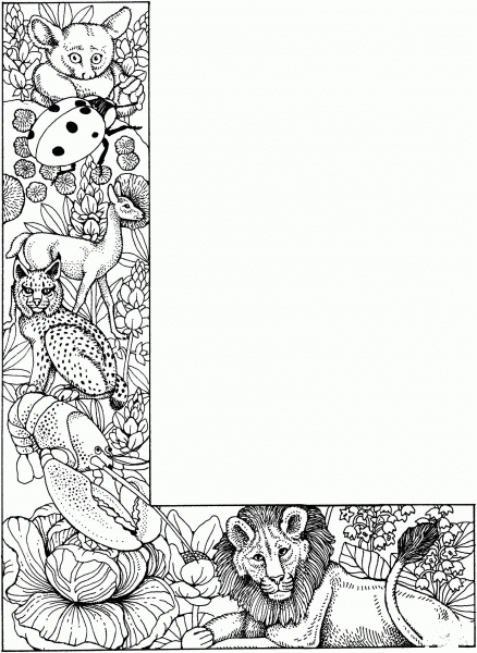 Letter L with Animals coloring page image