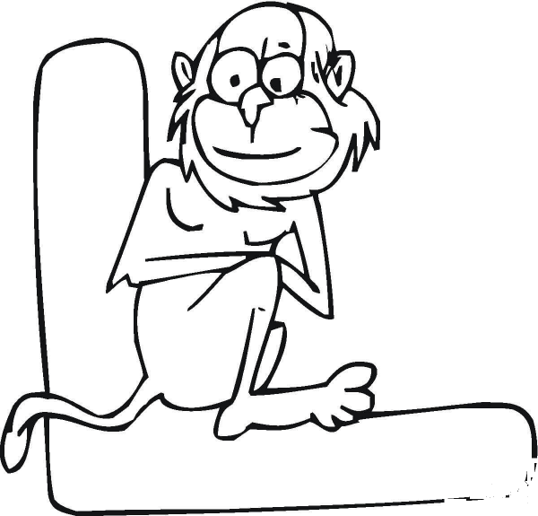 Letter L with Monkey coloring page image