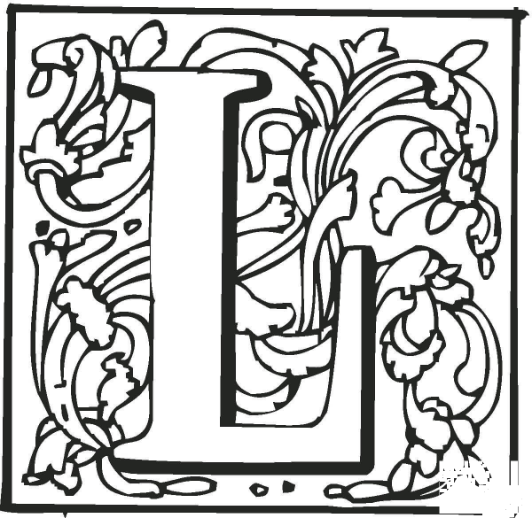 Letter L with Ornament coloring page image