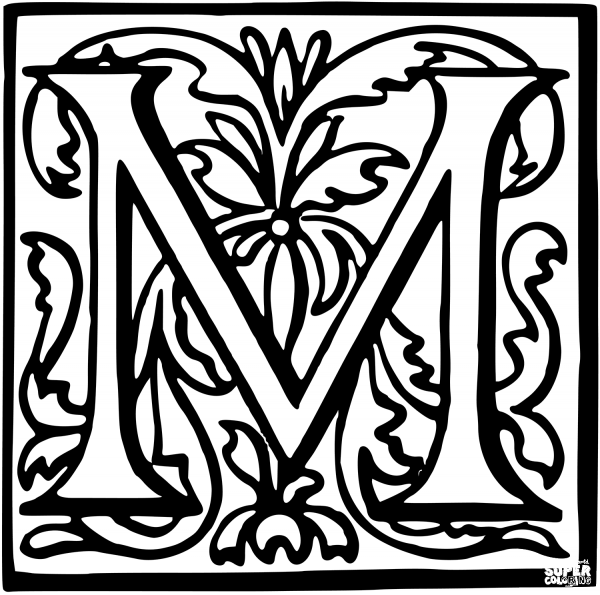 Letter M coloring page image