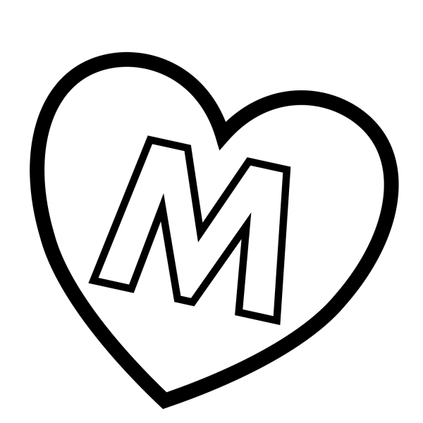 Letter M in Heart coloring page image