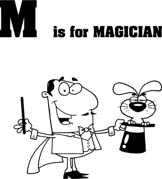 Letter M is for Magician coloring page image