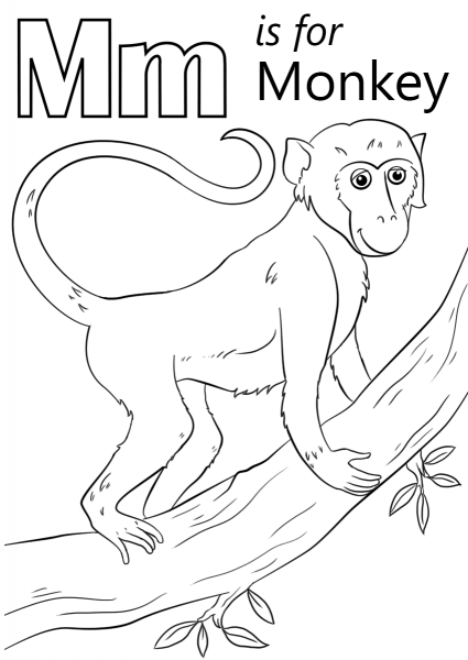 Letter M is for Monkey coloring page image