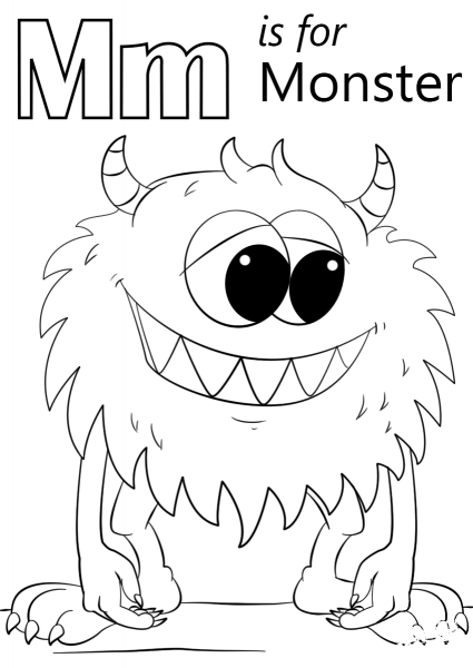 Letter M is for Monster coloring page image