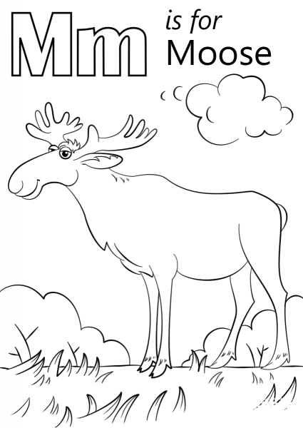 Letter M is for Moose coloring page image