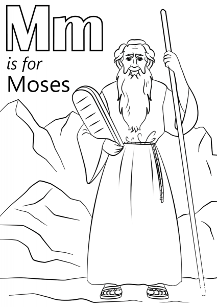 Letter M is for Moses coloring page image