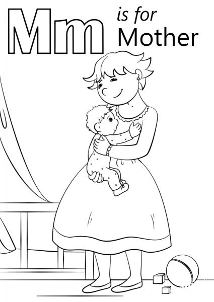 Letter M is for Mother coloring page image