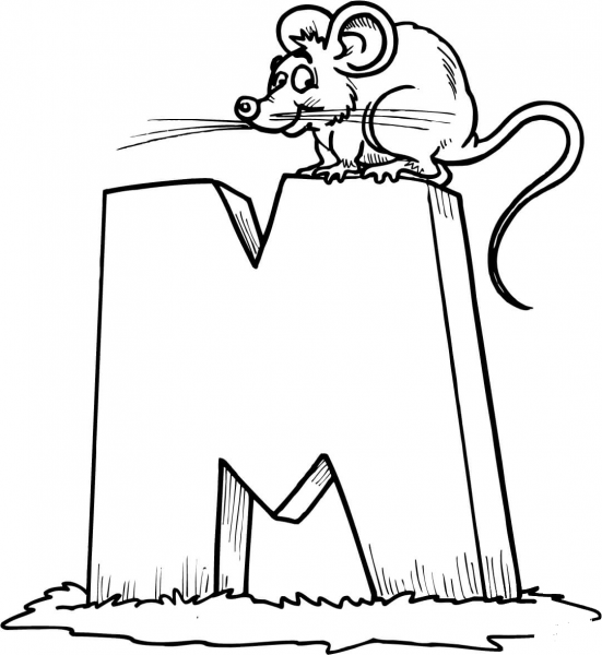 Letter M is for Mouse coloring page image