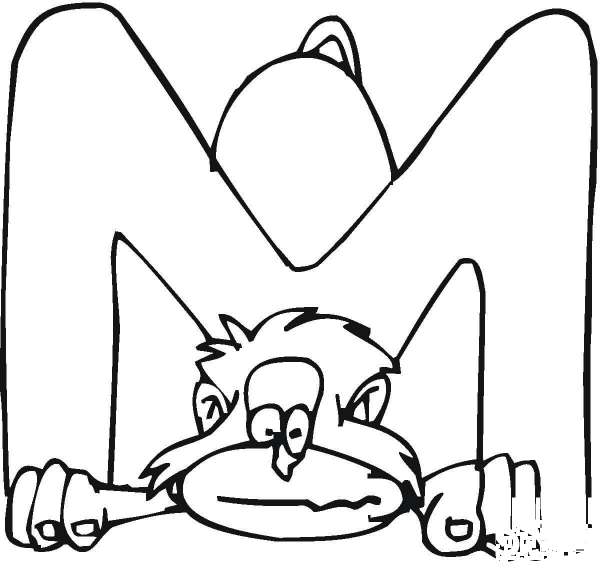Letter M with Monkey coloring page image