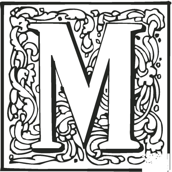 Letter M with Ornament coloring page image