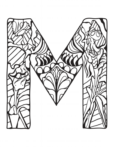 Letter M Zentangle coloring page image