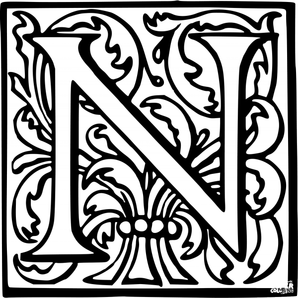 Letter N coloring page image