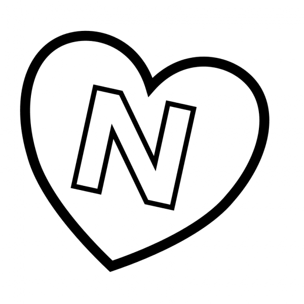Letter N in Heart coloring page image