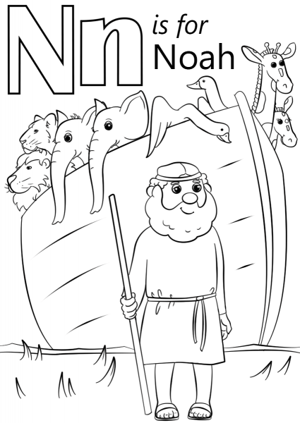 Letter N is for Noah coloring page image