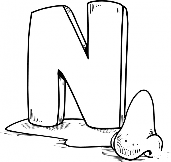Letter N is for Nose coloring page image